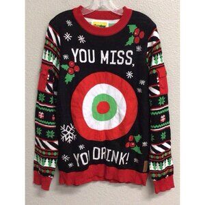 Tipsy Elves Drinking Game Ugly Sweater Dart Balls Bullseye Christmas Large